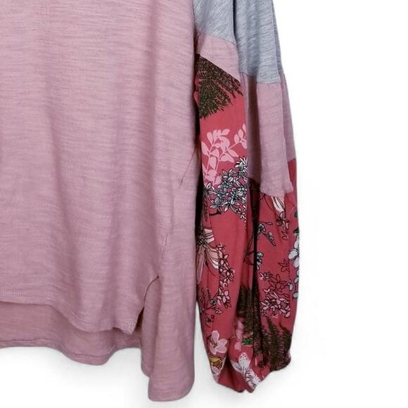 UMGEE Balloon Sleeve Pink Gray Floral Boho Oversized Pullover Top - Size S - Picture 5 of 9
